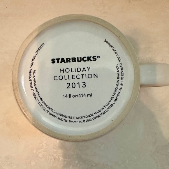 Starbucks 2013 Holiday White and Green Coffee Mug 14oz - Picture 4 of 6